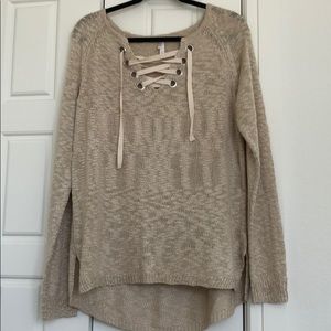 Cream sweater with tie